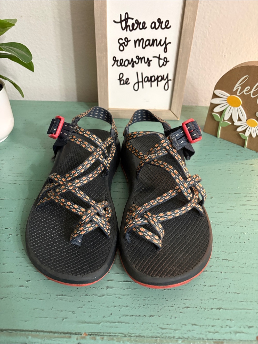 Chaco Wos Black Sandals with Orange Accents